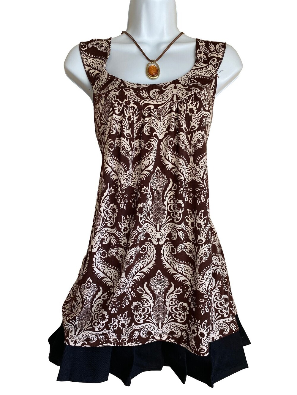 Vintage Double Take Plus 1X Brown Cream Paisley Sleeveless Tunic Blouse Boho Whi